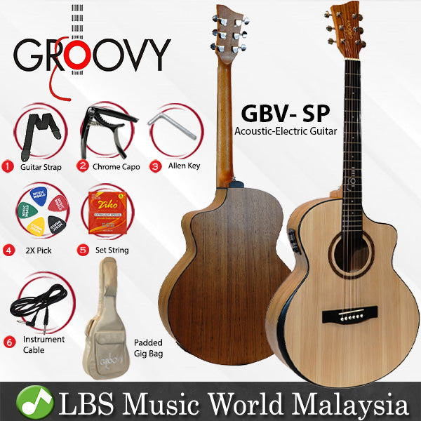Groovy GBV-SP Grand Auditorium Electric Acoustic Guitar Package with Bevel Armrest & KLT-17A Pickup (Spruce)