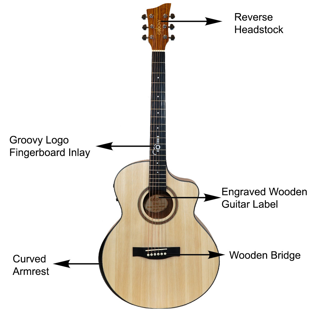 Groovy GBV-SP Grand Auditorium Electric Acoustic Guitar Package with Bevel Armrest & KLT-17A Pickup (Spruce)