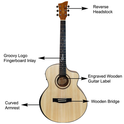 Groovy GBV-SP Grand Auditorium Electric Acoustic Guitar Package with Bevel Armrest & KLT-17A Pickup (Spruce)