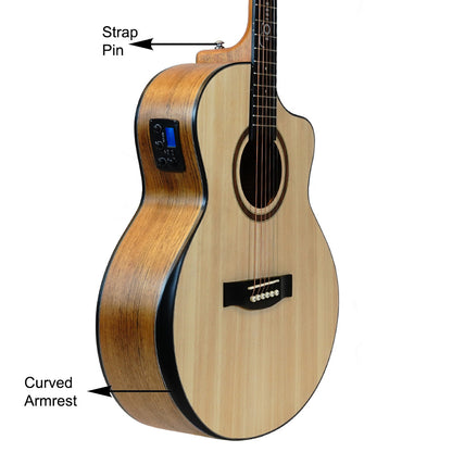 Groovy GBV-SP Grand Auditorium Electric Acoustic Guitar Package with Bevel Armrest & KLT-17A Pickup (Spruce)