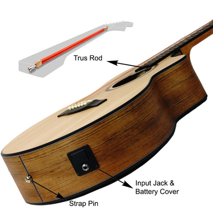 Groovy GBV-SP Grand Auditorium Electric Acoustic Guitar Package with Bevel Armrest & KLT-17A Pickup (Spruce)