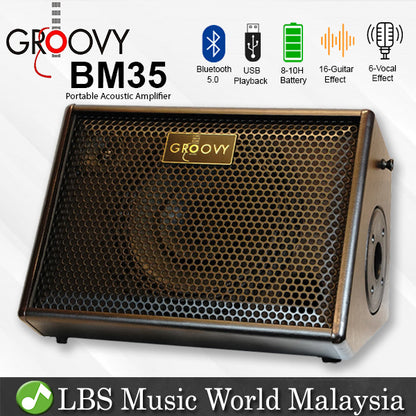 Groovy BM35 35 Watt Class D Bluetooth Monitor Speaker Amp Portable Acoustic Guitar Amplifier with Build in Battery (BM 35)
