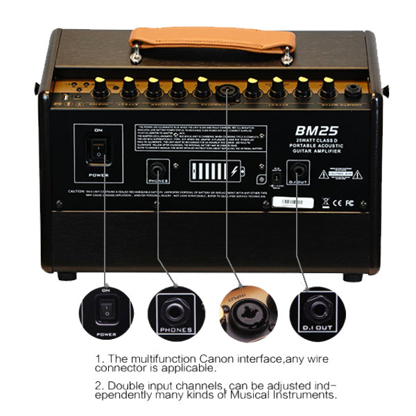 Groovy BM25 Class D Portable Bluetooth Monitor Speaker Amp Acoustic Guitar Amplifier with Build in Battery (BM 25)