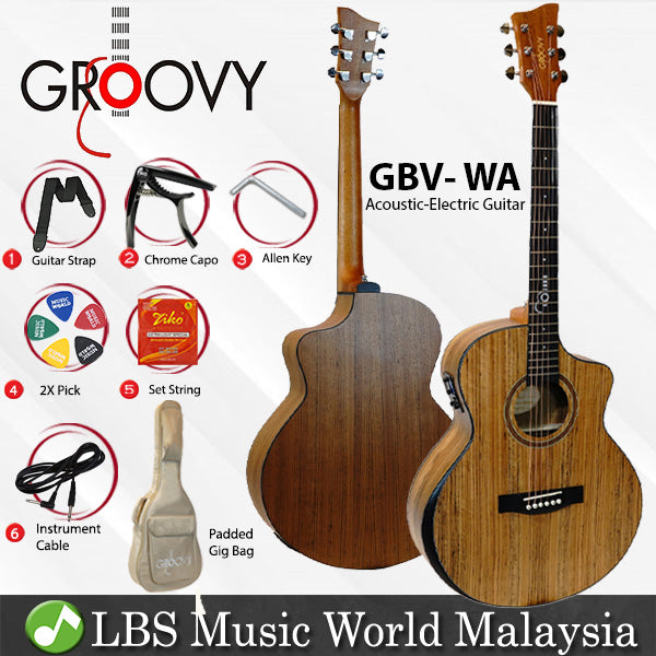 Groovy GBV-SP Grand Auditorium Electric Acoustic Guitar Package with Bevel Armrest & KLT-17A Pickup (Spruce)