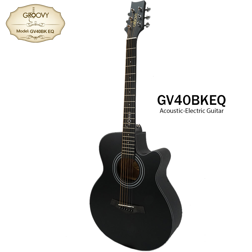 Groovy GV40BKEQ 40" Concert Acoustic Electric Guitar with ALT-1 Pickup Package Ebony Black (GV Series)