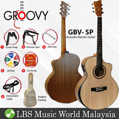 Groovy GBV-SP Grand Auditorium Electric Acoustic Guitar Package with Bevel Armrest & KLT-17A Pickup (Spruce)