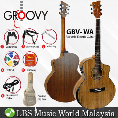 Groovy GBV-WA Grand Auditorium Electric Acoustic Guitar Package with Bevel Armrest & KLT-17A Pickup (Walnut)