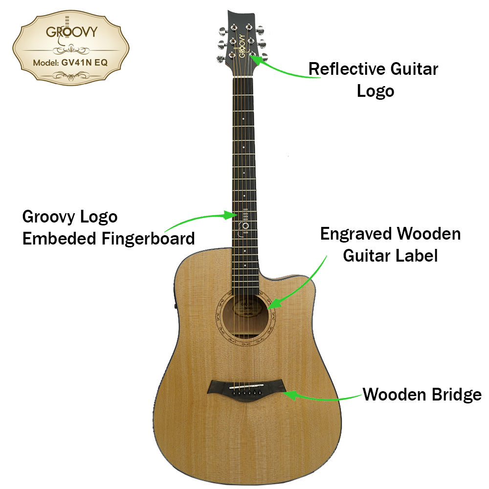 Groovy GV Series Acoustic Electric Guitar with ALT-1 Pickup Package Natural - GV41NEQ GV40NEQ GV41BKEQ GV40BKEQ