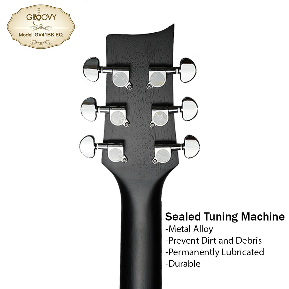 Groovy GV41BKEQ 41" Dreadnought Acoustic Electric Guitar with ALT-1 Pickup Package Ebony Black (GV Series)