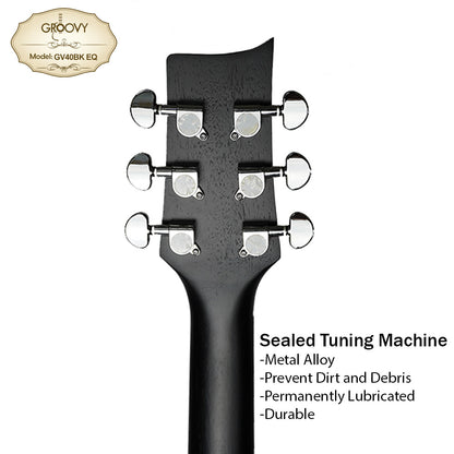 Groovy GV40BKEQ 40" Concert Acoustic Electric Guitar with ALT-1 Pickup Package Ebony Black (GV Series)