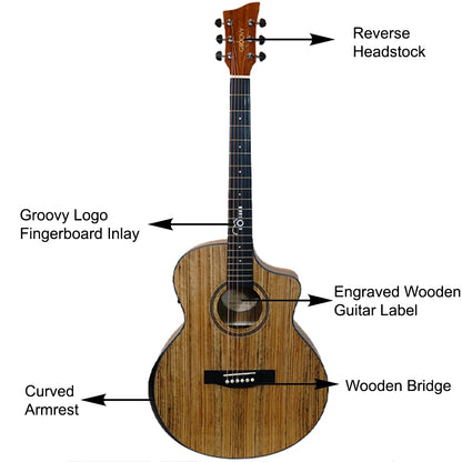 Groovy GBV-WA Grand Auditorium Electric Acoustic Guitar Package with Bevel Armrest & KLT-17A Pickup (Walnut)