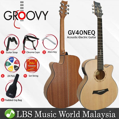 Groovy GV40NEQ 40" Concert Acoustic Electric Guitar with ALT-1 Pickup Package Natural (GV Series)