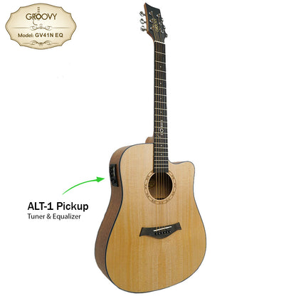 Groovy GV Series Acoustic Electric Guitar with ALT-1 Pickup Package Natural - GV41NEQ GV40NEQ GV41BKEQ GV40BKEQ