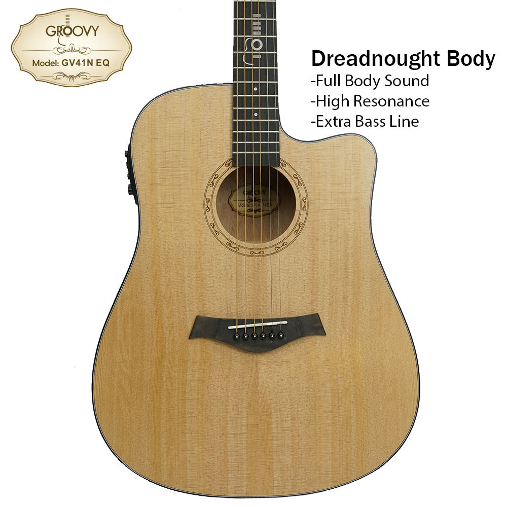 Groovy GV Series Acoustic Electric Guitar with ALT-1 Pickup Package Natural - GV41NEQ GV40NEQ GV41BKEQ GV40BKEQ