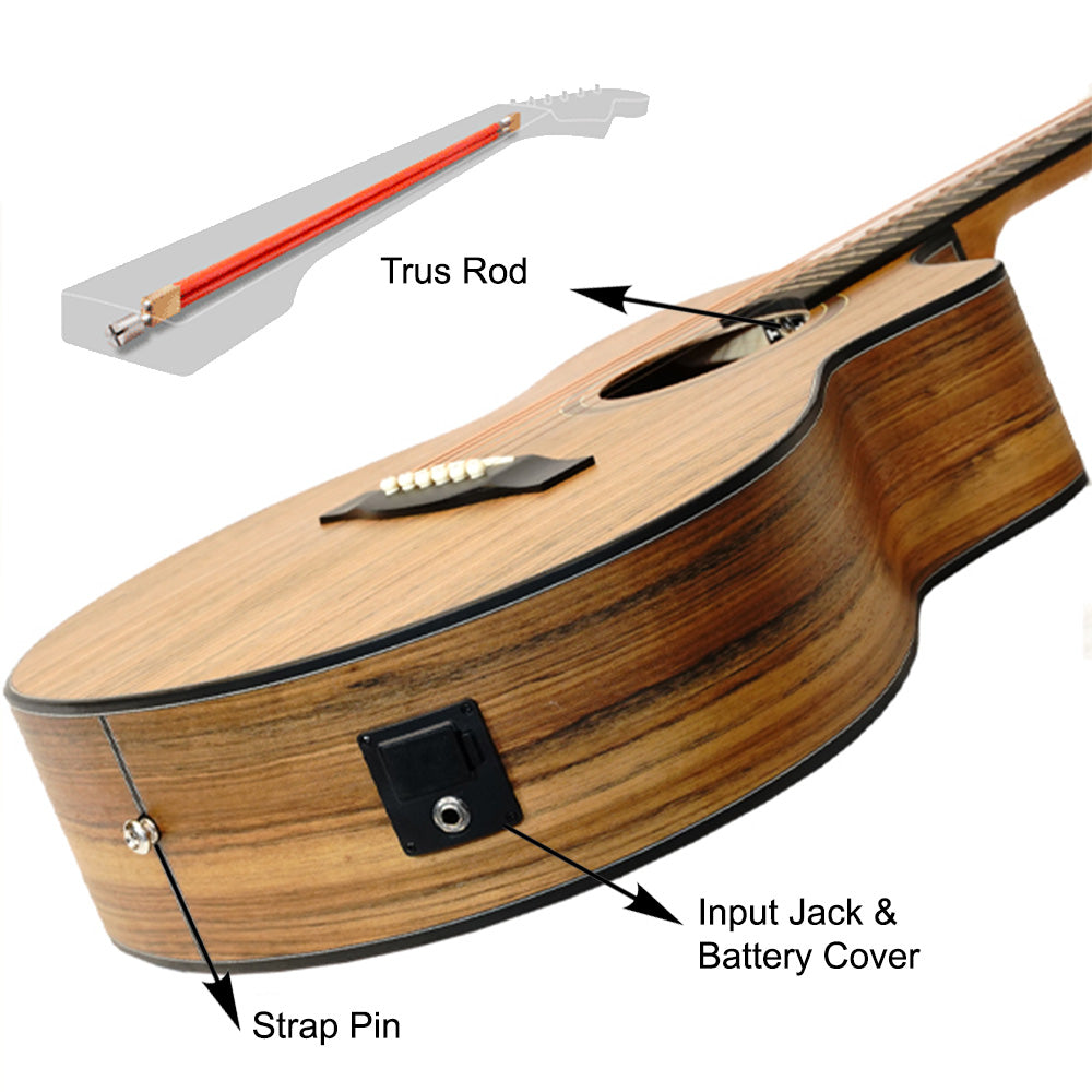 Groovy GBV-WA Grand Auditorium Electric Acoustic Guitar Package with Bevel Armrest & KLT-17A Pickup (Walnut)