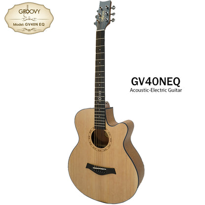 Groovy GV40NEQ 40" Concert Acoustic Electric Guitar with ALT-1 Pickup Package Natural (GV Series)