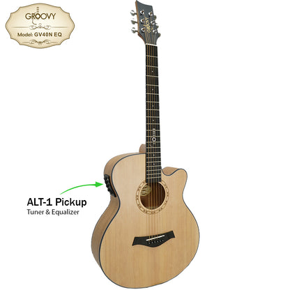 Groovy GV40NEQ 40" Concert Acoustic Electric Guitar with ALT-1 Pickup Package Natural (GV Series)