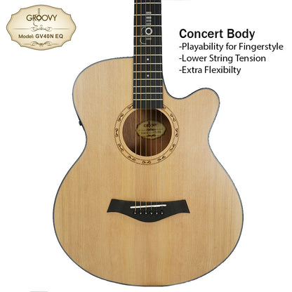 Groovy GV40NEQ 40" Concert Acoustic Electric Guitar with ALT-1 Pickup Package Natural (GV Series)