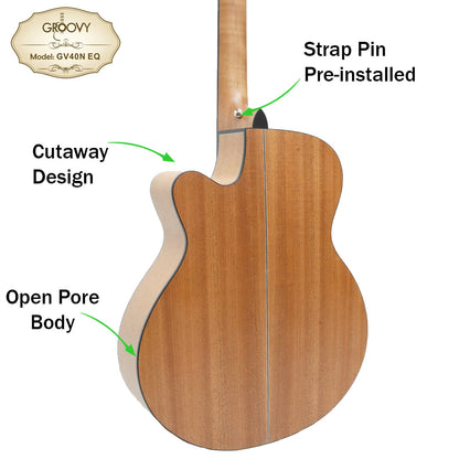 Groovy GV40NEQ 40" Concert Acoustic Electric Guitar with ALT-1 Pickup Package Natural (GV Series)