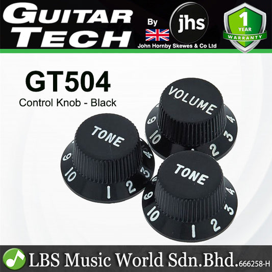 Guitar Tech GT504 Control Volume Tone Knobs Electric and Bass Guitar Set - Black (GT 504)