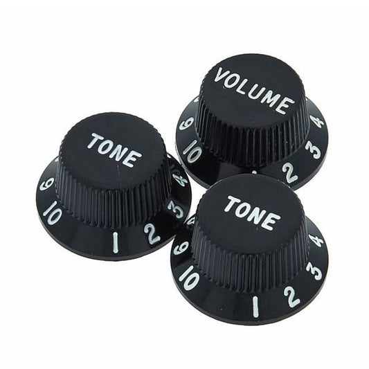 Guitar Tech GT504 Control Volume Tone Knobs Electric and Bass Guitar Set - Black (GT 504)