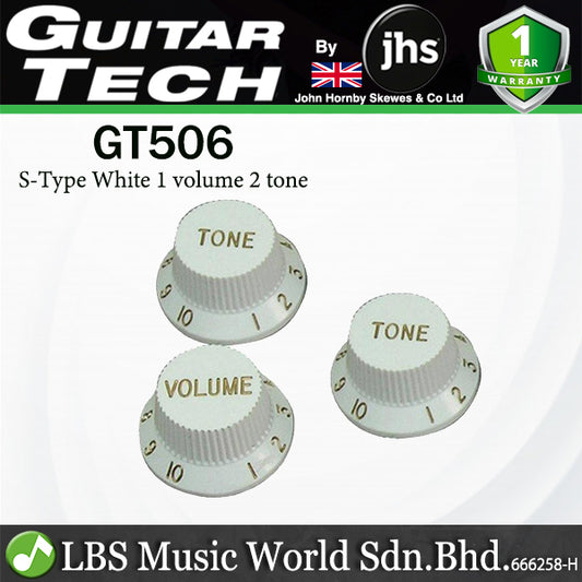 Guitar Tech GT506 Stratocaster Type Control Volume Tone Knobs Electric and Bass Guitar Set - White (GT 506)