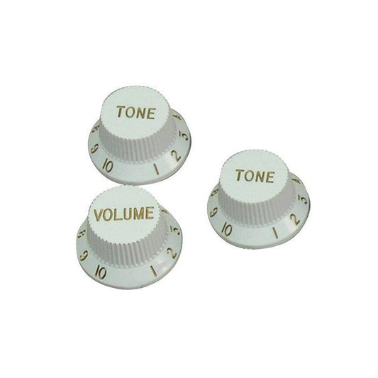Guitar Tech GT506 Stratocaster Type Control Volume Tone Knobs Electric and Bass Guitar Set - White (GT 506)
