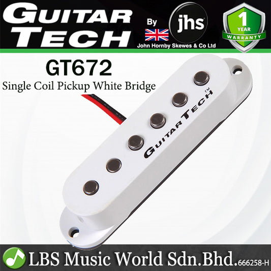 Guitar Tech GT672 Single Coil Bridge Pickup for Electric Guitar - White (GT 672)