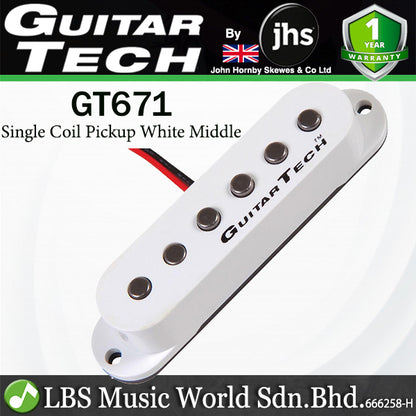 Guitar Tech GT671 Single Coil Middle Pickup for Electric Guitar - White (GT 671)