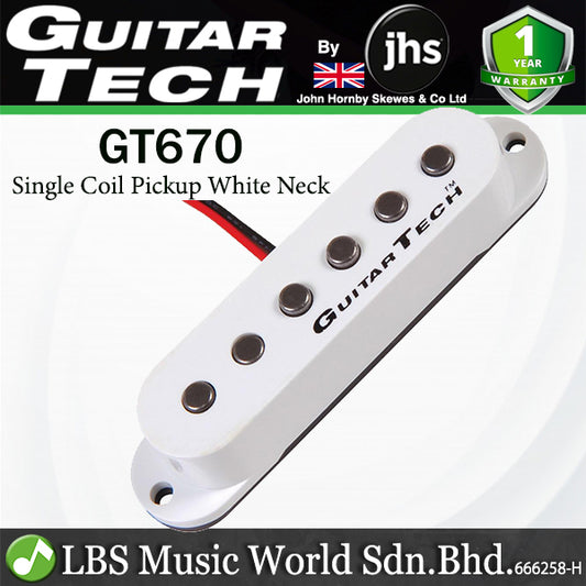 Guitar Tech GT670 Single Coil Neck Pickup for Electric Guitar - White (GT 670)
