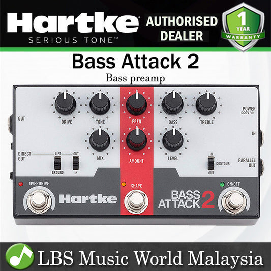 Hartke Bass Attack 2 Bass Preamp Direct Box with Overdrive Processor Effect Pedal