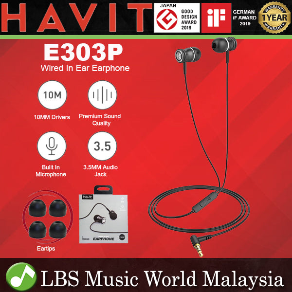 HAVIT E303P Earbuds Wired Water Resistant Earphone with Built In Microphone In Ear Headphones