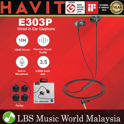 HAVIT E303P Earbuds Wired Water Resistant Earphone with Built In Microphone In Ear Headphones