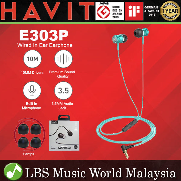 HAVIT E303P Earbuds Wired Water Resistant Earphone with Built In Microphone In Ear Headphones