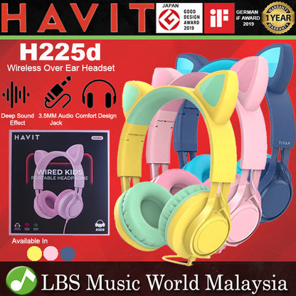 HAVIT H225D Wired Over Ear Headphone with Built In Headset Mic and Cat Design