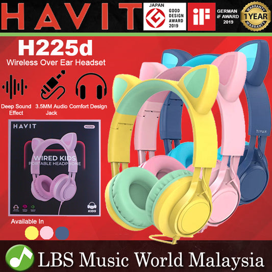 HAVIT H225D Wired Over Ear Headphone with Built In Headset Mic and Cat Design