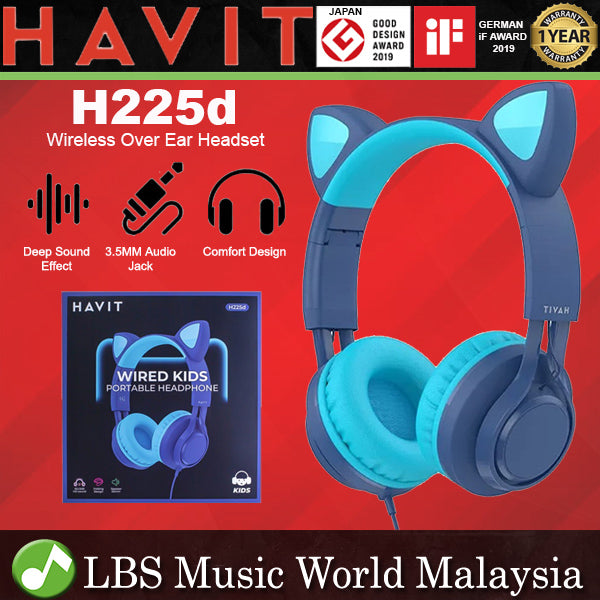 HAVIT H225D Wired Over Ear Headphone with Built In Headset Mic and Cat Design