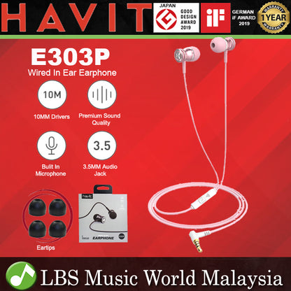 HAVIT E303P Earbuds Wired Water Resistant Earphone with Built In Microphone In Ear Headphones