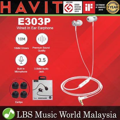 HAVIT E303P Earbuds Wired Water Resistant Earphone with Built In Microphone In Ear Headphones