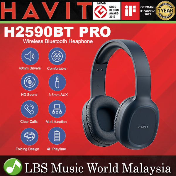 HAVIT H2590BT PRO Wireless Bluetooth Headphone with Adjustable Slider Headwear and Headset