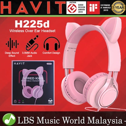 HAVIT H225D Wired Over Ear Headphone with Built In Headset Mic and Cat Design