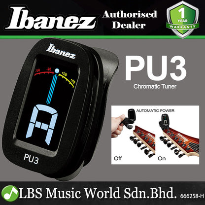 Ibanez PU3 Clip On Chromatic Tuner with Automatic Power On and Off Switch - Black