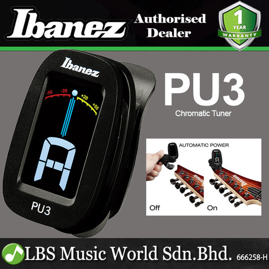 Ibanez PU3 Clip On Chromatic Tuner with Automatic Power On and Off Switch - Black