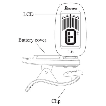 Ibanez PU3 Clip On Chromatic Tuner with Automatic Power On and Off Switch - Black