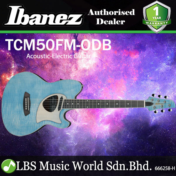 Ibanez TCM50FM Maple Top Talman Double Cutaway Body Acoustic Electric Guitar - Open Pore Denim Blue