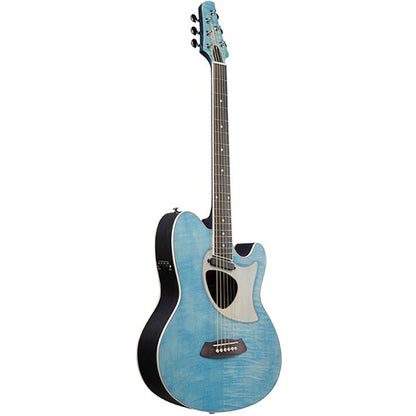 Ibanez TCM50FM Maple Top Talman Double Cutaway Body Acoustic Electric Guitar - Open Pore Denim Blue
