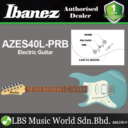 Ibanez AZES40L Left Handed Electric Guitar HSS Pickup with Jatoba Fretboard and Tremolo - Purist Blue