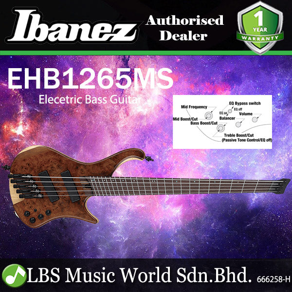 Ibanez EHB1265MS 5 String Ash Body Electric Bass Guitar with Panga Panga Fretboard and Passive Pickup - Natural Mocha Low Gloss