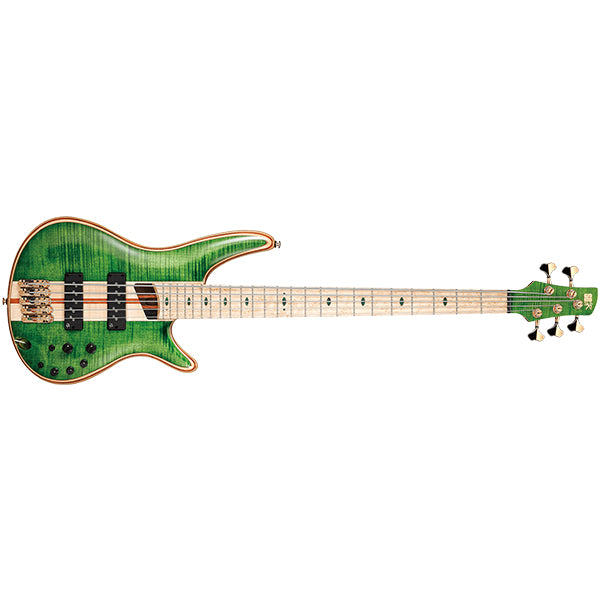 Ibanez SR5FMDX Premium 5 String Ash Body Electric Bass Guitar with Maple Fretboard and SS Pickup - Emerald Green Low Gloss