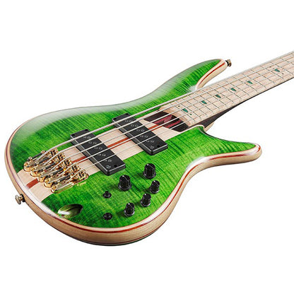 Ibanez SR5FMDX Premium 5 String Ash Body Electric Bass Guitar with Maple Fretboard and SS Pickup - Emerald Green Low Gloss
